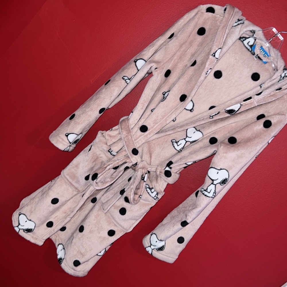 Hooded Snoopy Soft Plush Fleece Pink Robe S/M